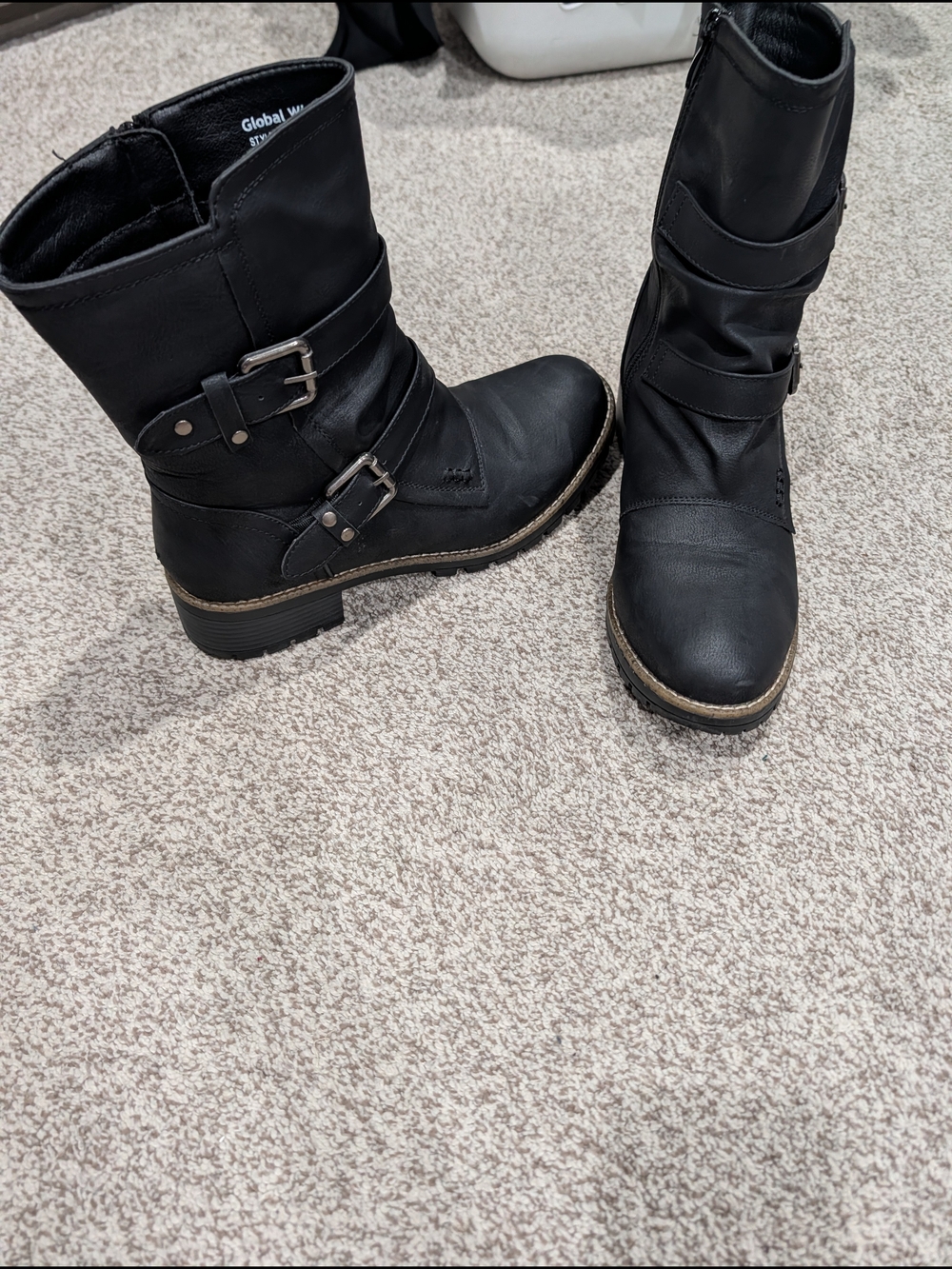 Women's Black Buckle Mid-Calf Moto Boots